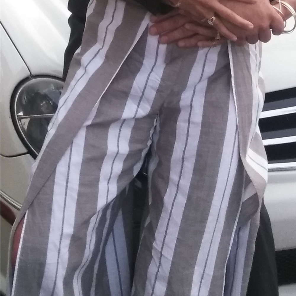 Striped women’s dress pants with slit up sides